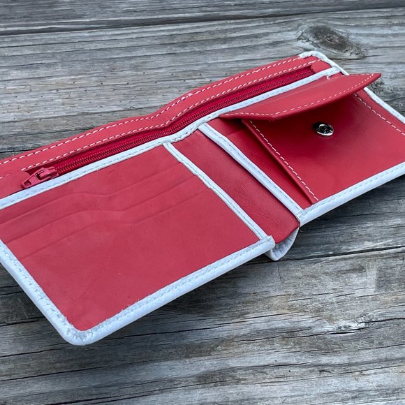 White/Red Wallet Card Holder Men Purse Wallet Handmade Bifold Cardholder - Picture 2 of 10